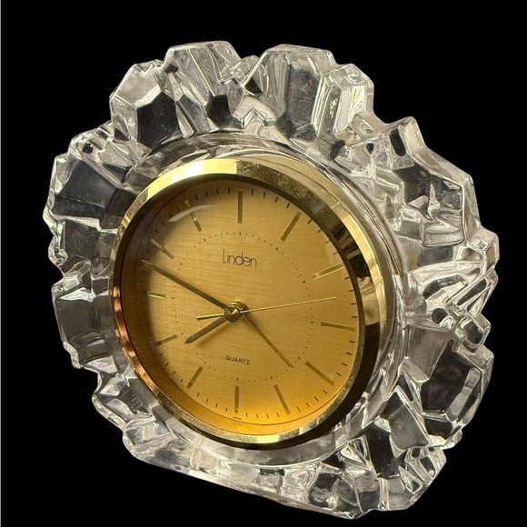 Linden Art Deco Crystal Gold Face Desk Top Alarm Clock Model 4RE642 Japan Made - Picture 1 of 9